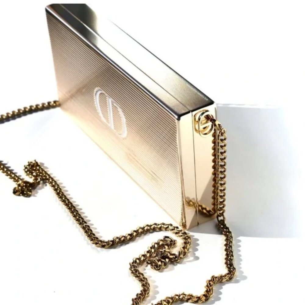 CHRISTIAN DIOR Limited Edition Metal Clutch Shoulder Bag With Lipsticks